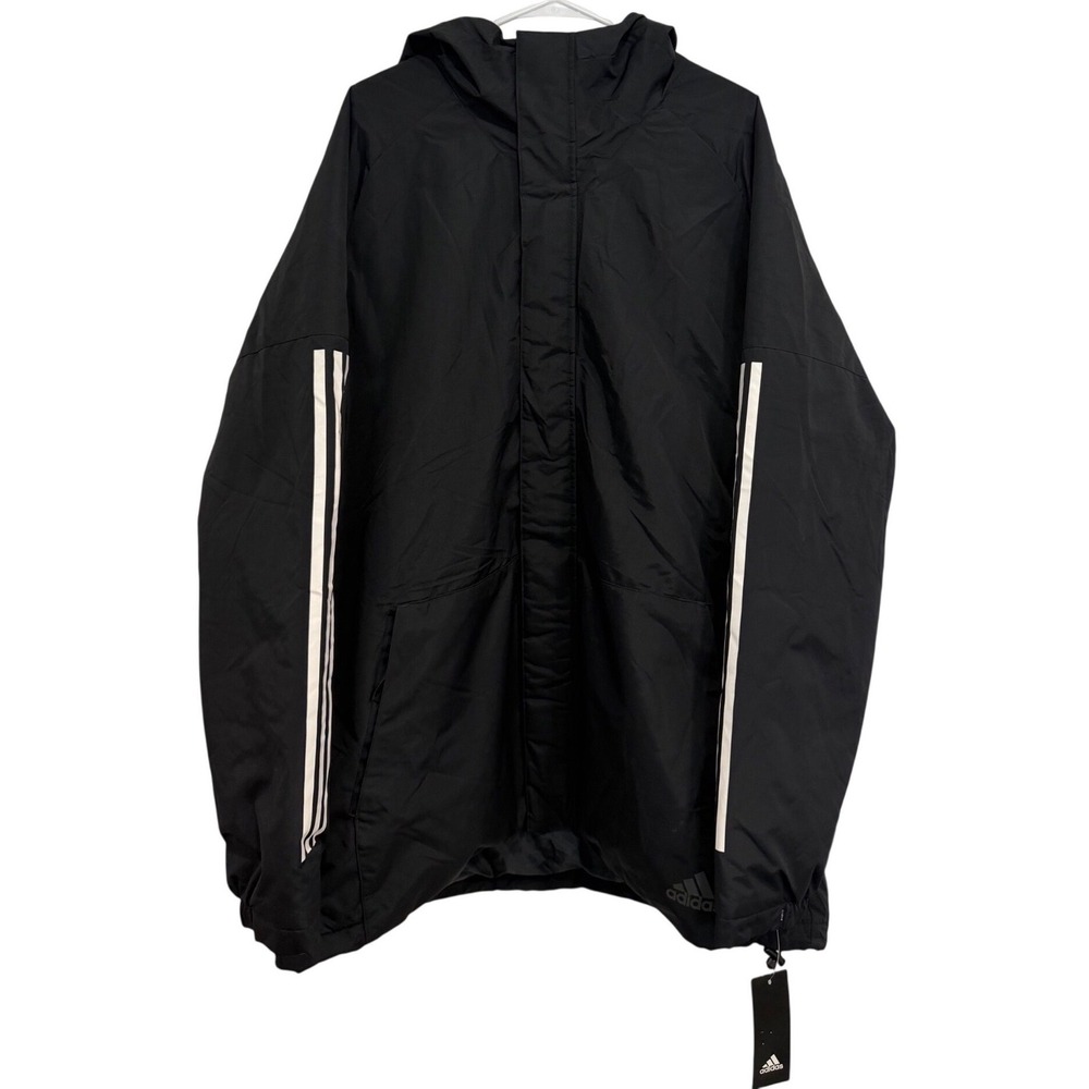 Adidas Men's 2XL Black Insulated Hooded Parka Jacket 3-Stripes NWT